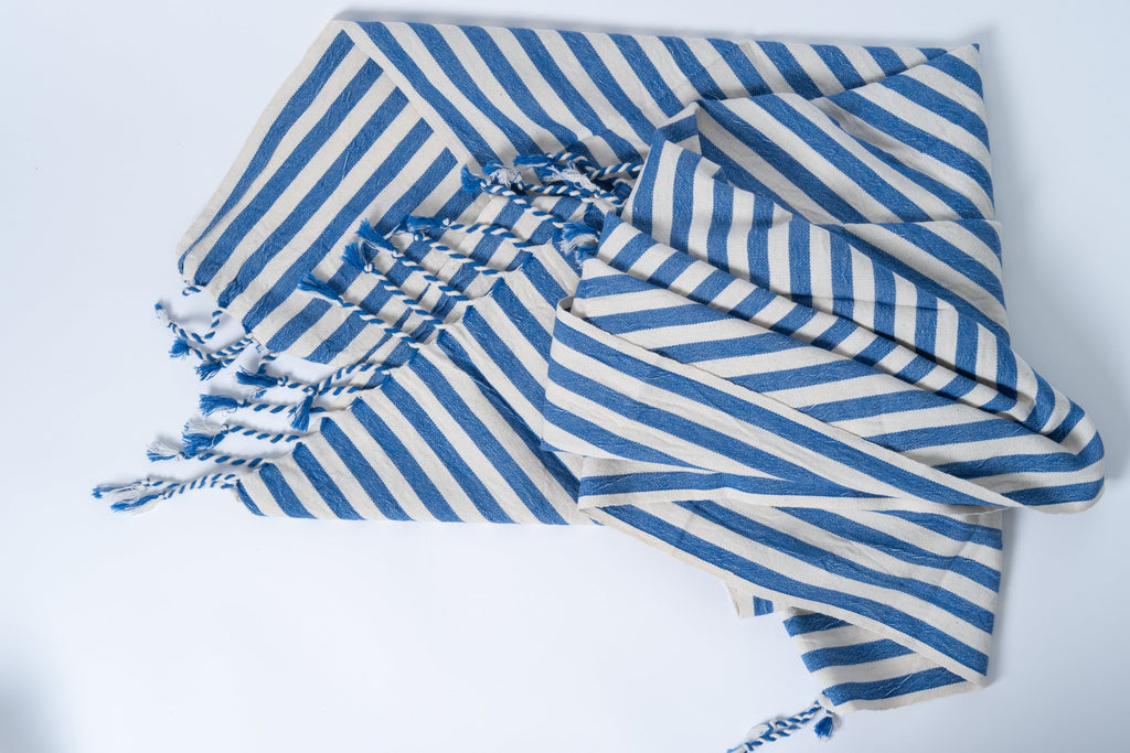 Girit Dark Blue Cotton Linen Towel Eastern Woven