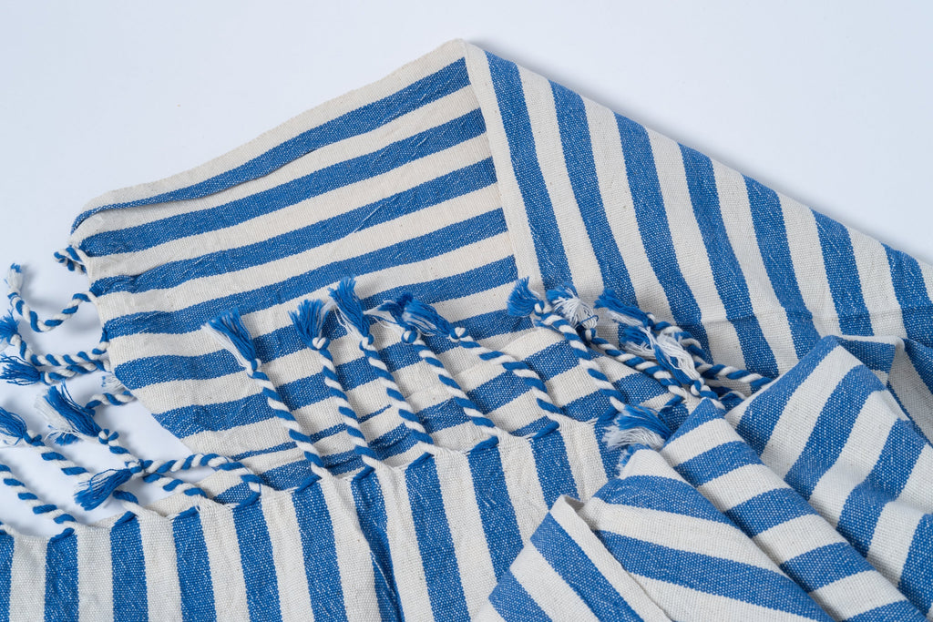 Girit Dark Blue Cotton Linen Towel Eastern Woven