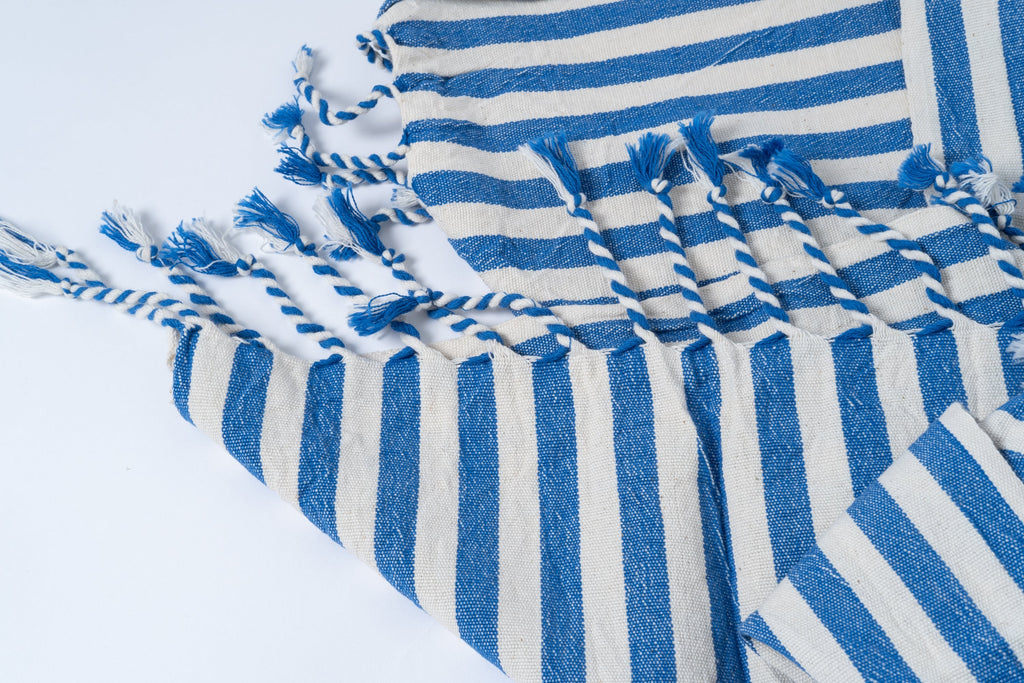 Girit Dark Blue Cotton Linen Towel Eastern Woven