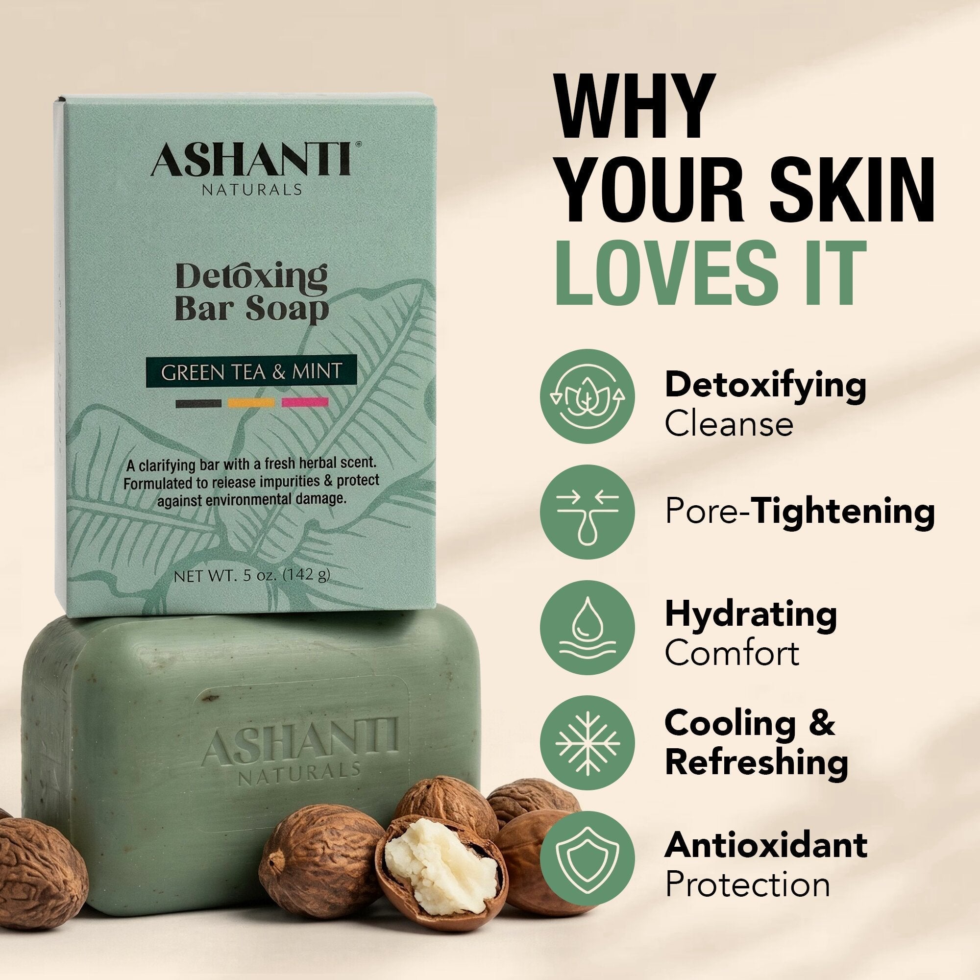 Detoxing Green Tea & Mint Soap Bar AshantiNaturals
