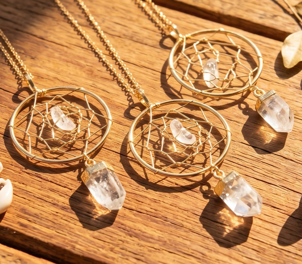 Dreamcatcher Crystal Pendant (Quartz Point)(Gold Plated) Amazing Crystals