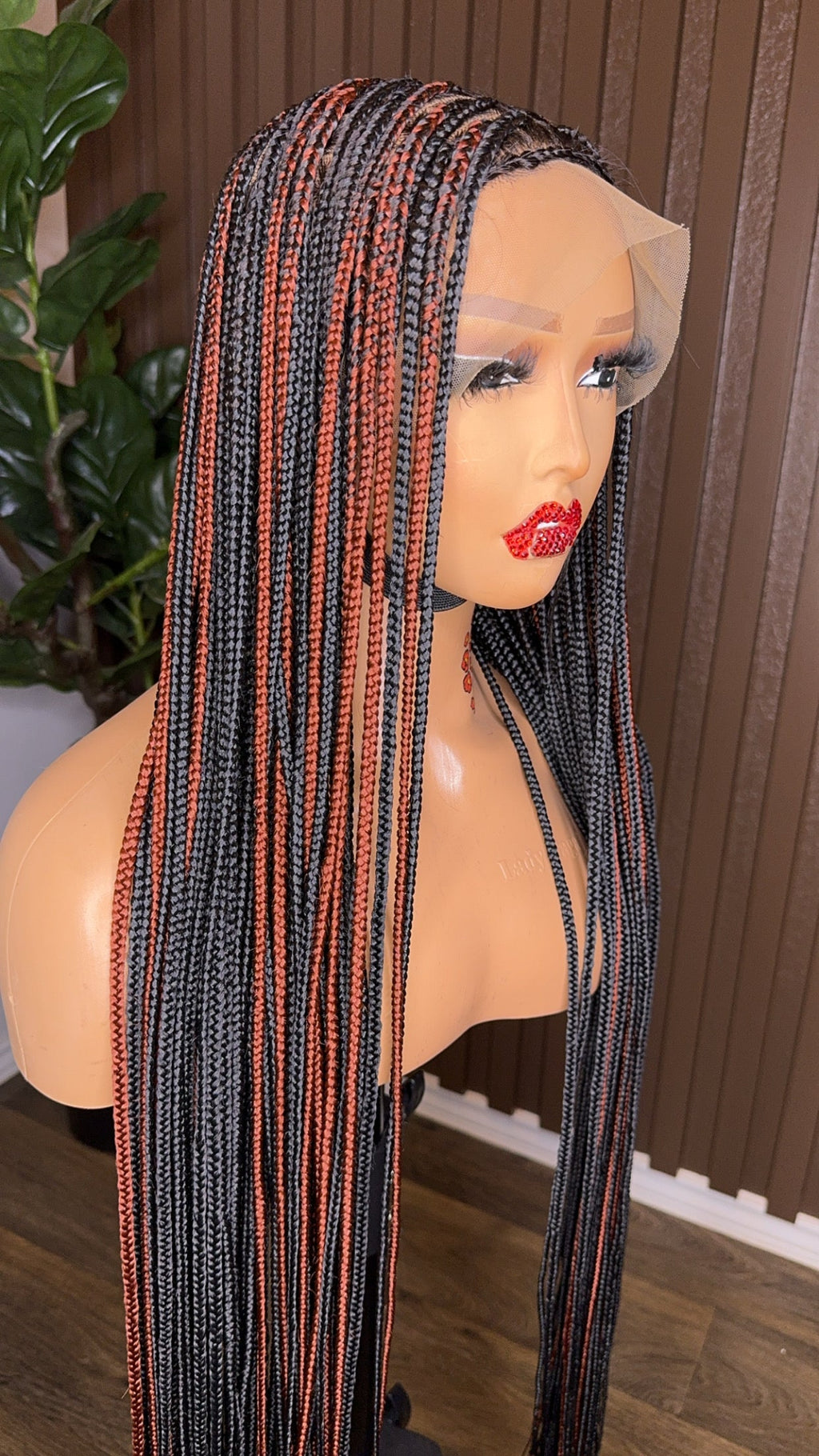 Black and brown knotless full lace 40 inches braided wig HOL stores