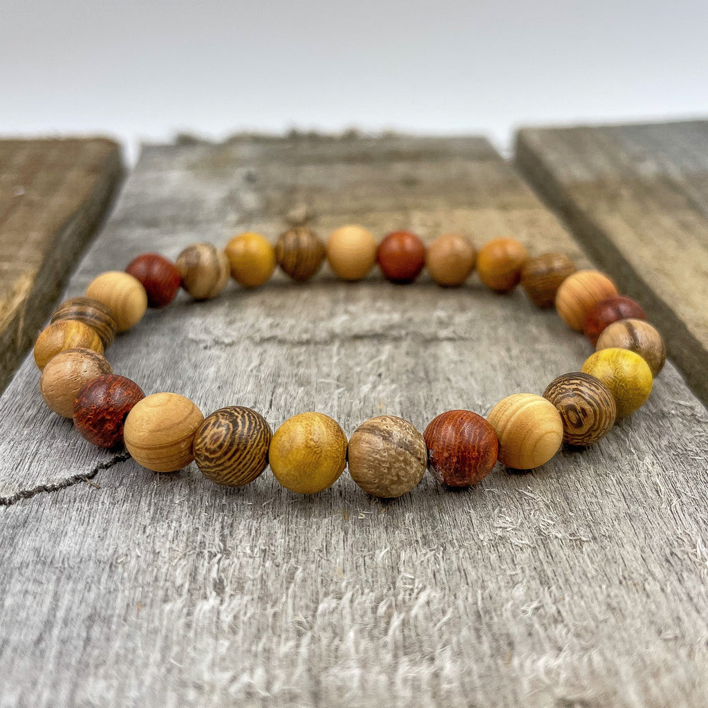 Union - All Mixed Up Red, Yellow, Brown Wood Mala Beaded Bracelet Everwood Original