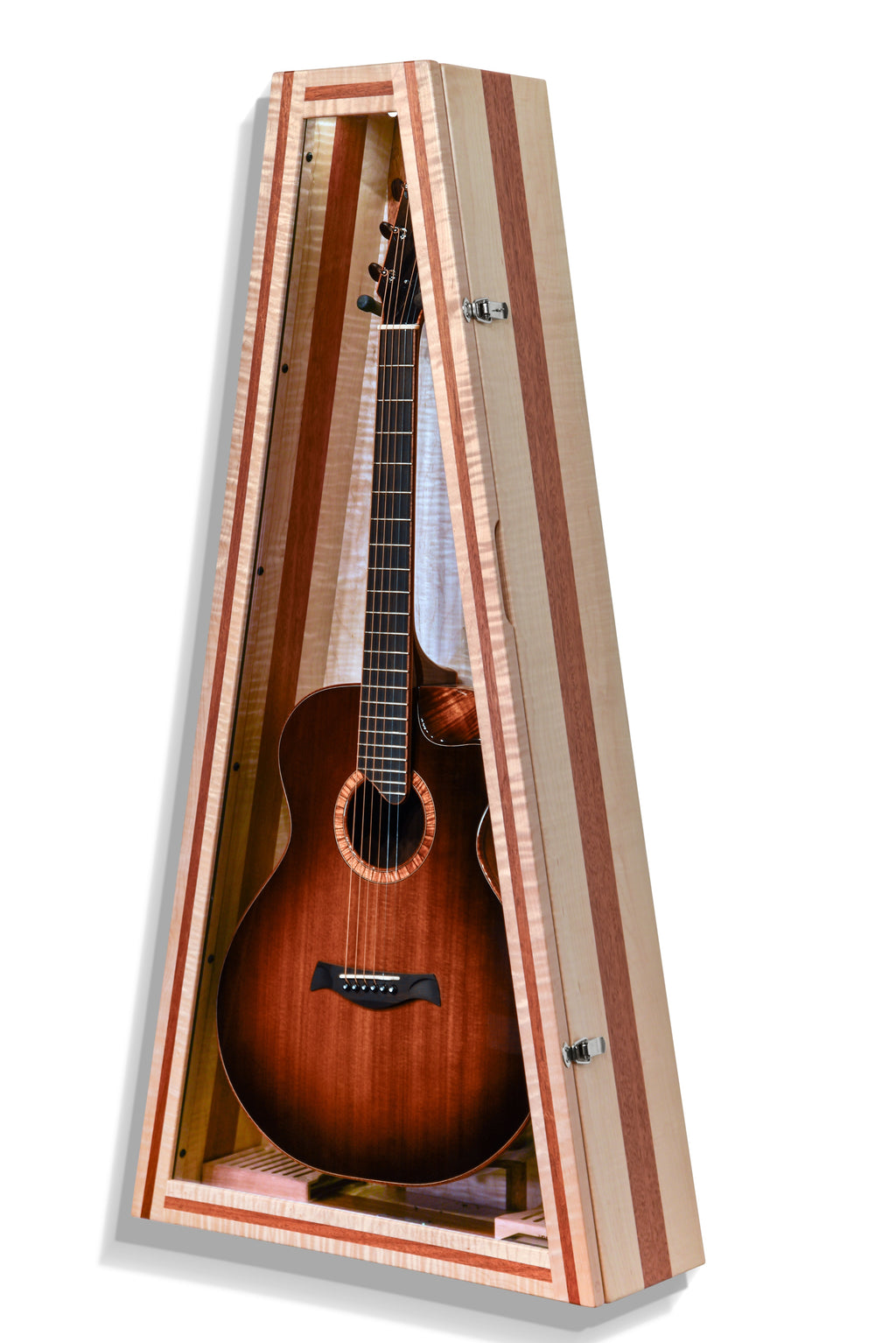 ClimaCase Triangle Humidor - Flamed Maple with Mahogany Acoustic Remedy Cases