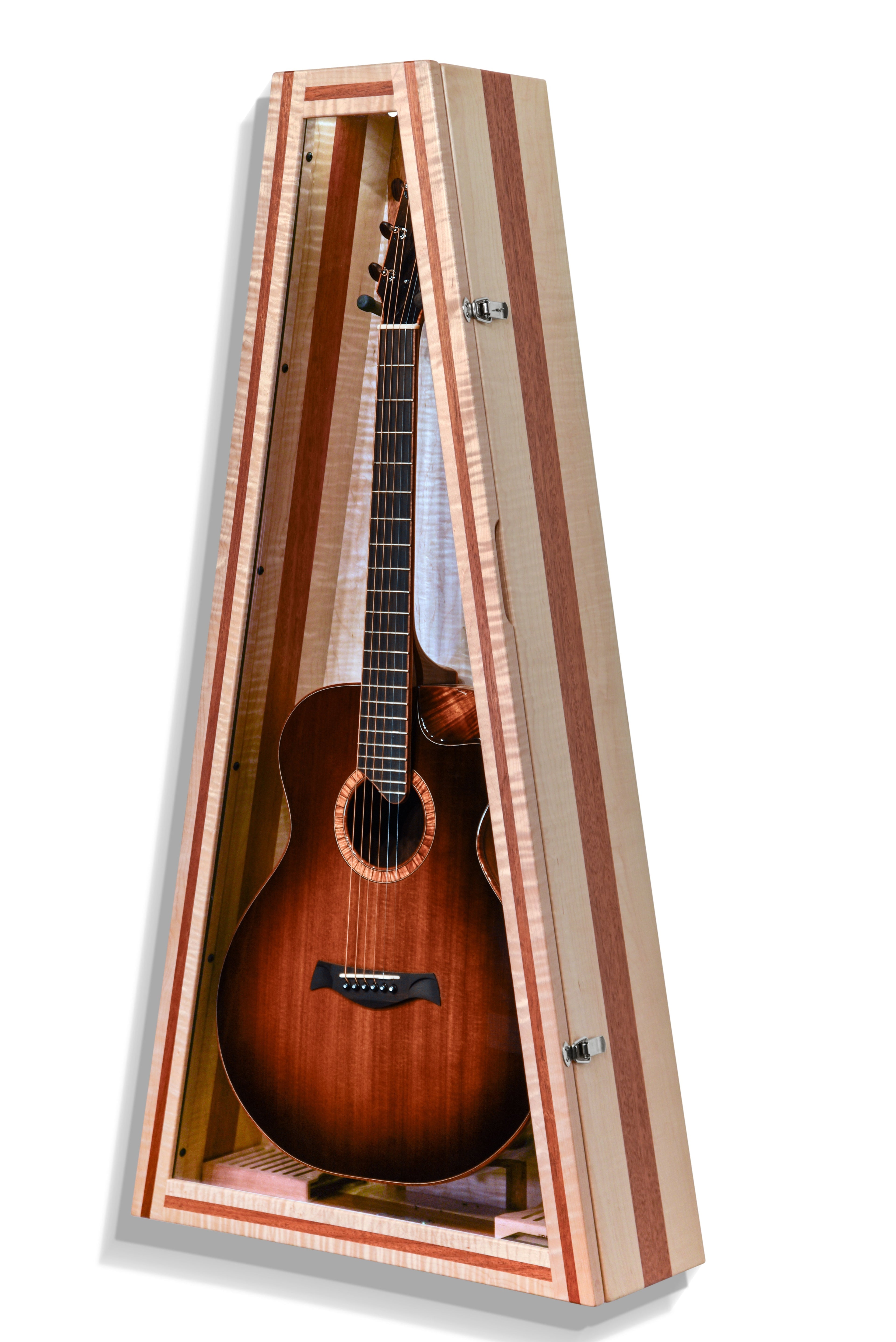 ClimaCase Triangle Humidor - Flamed Maple with Mahogany Acoustic Remedy Cases