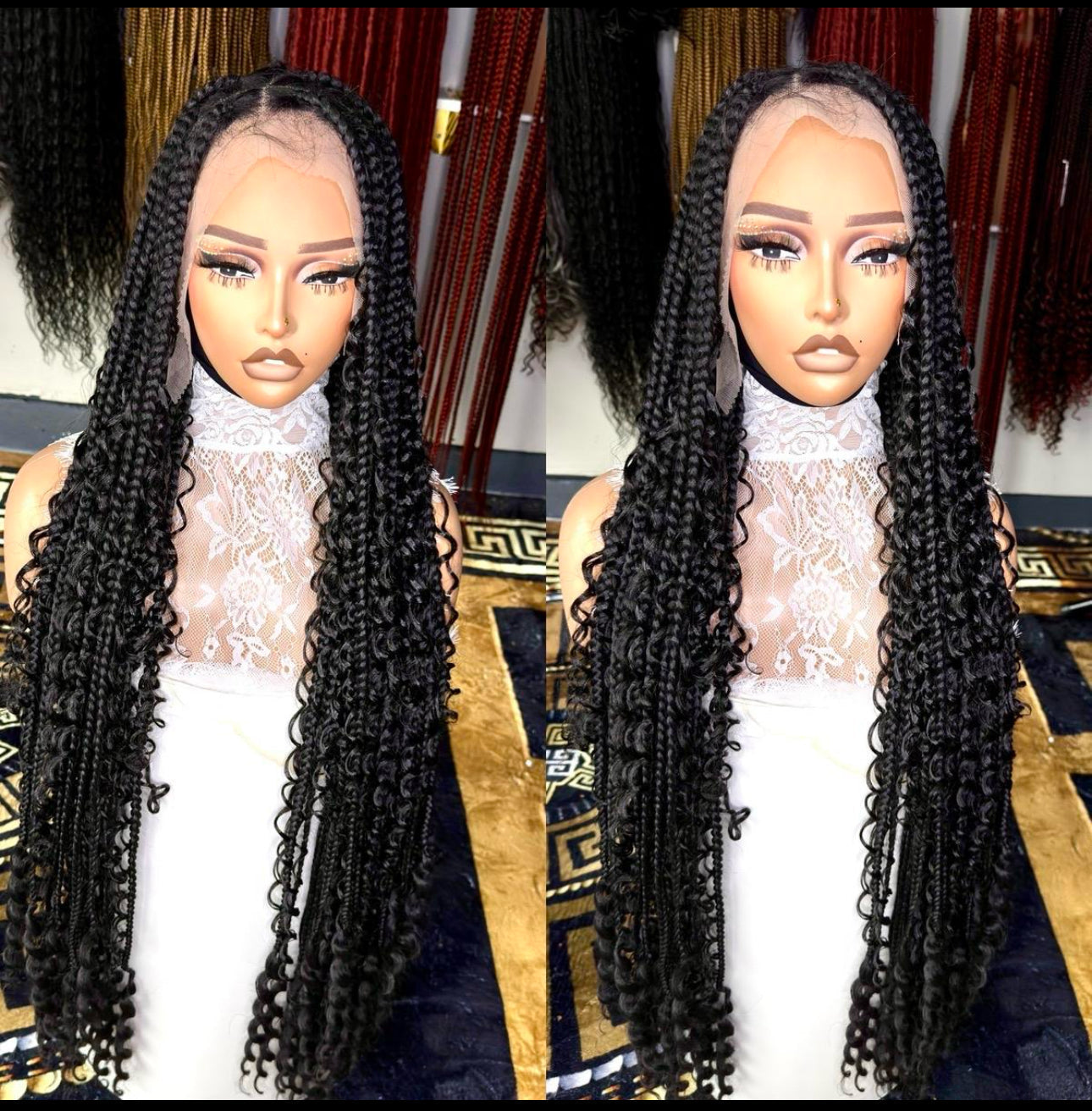 Black Boho knotless braids large knots HOL stores