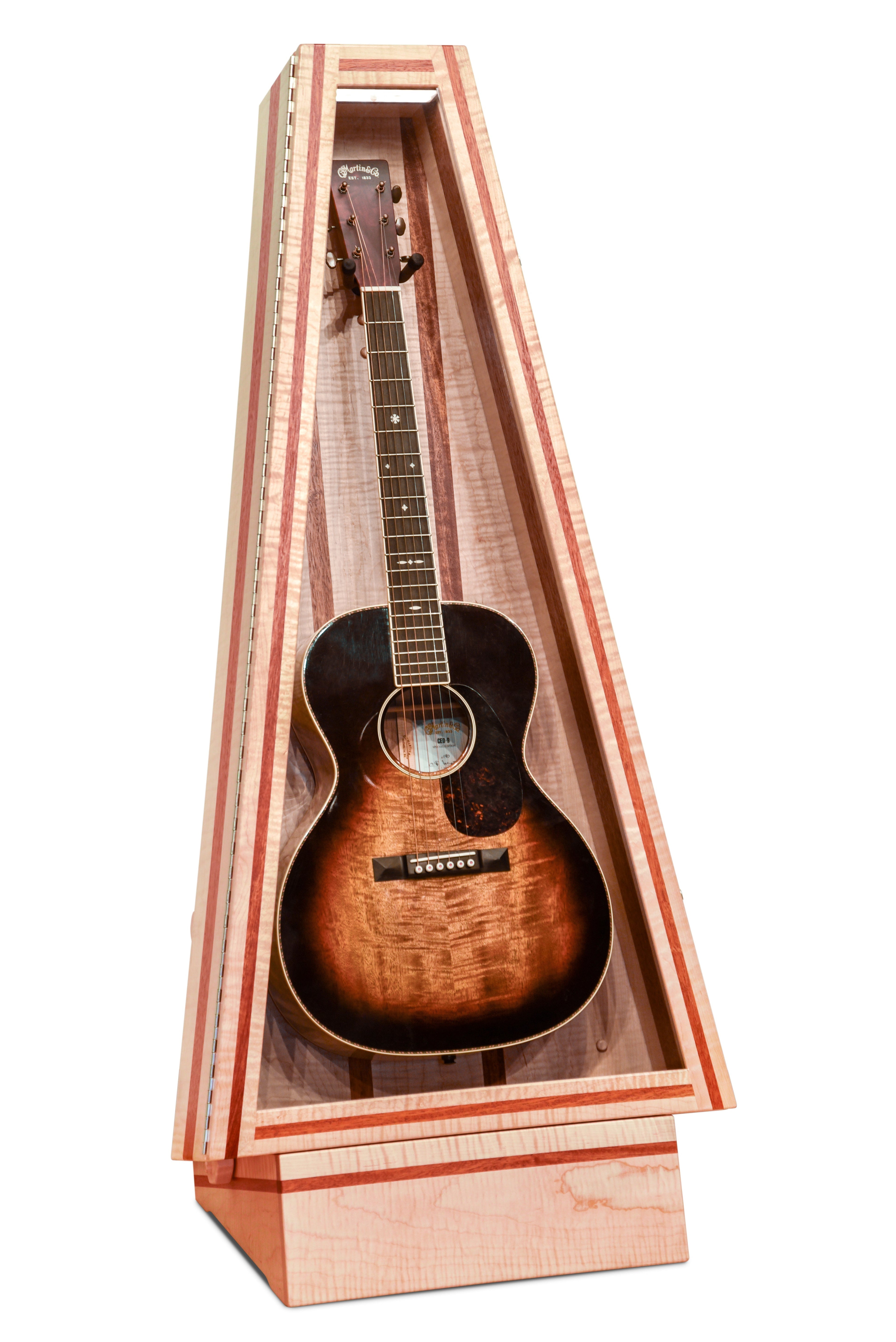 ClimaStand Triangle Humidor with Base - Flamed Maple with Mahogany Acoustic Remedy Cases