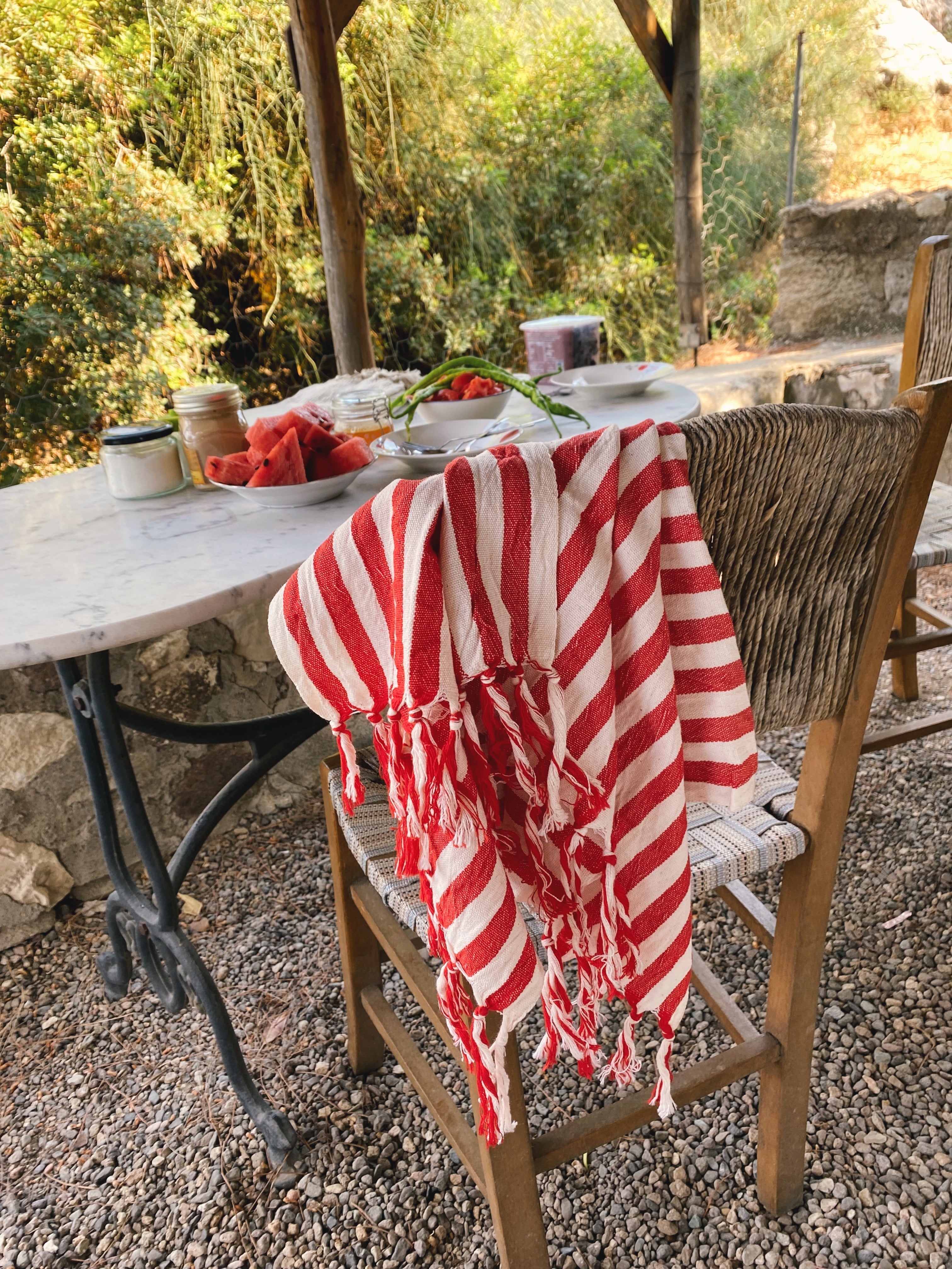 Girit Red Cotton Linen Towel Eastern Woven