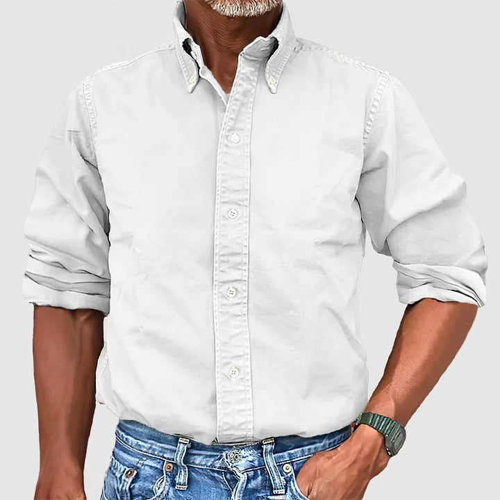 New men's clothing for all seasons, business and daily urban versatile shirts, lapel buttons, solid color shirts