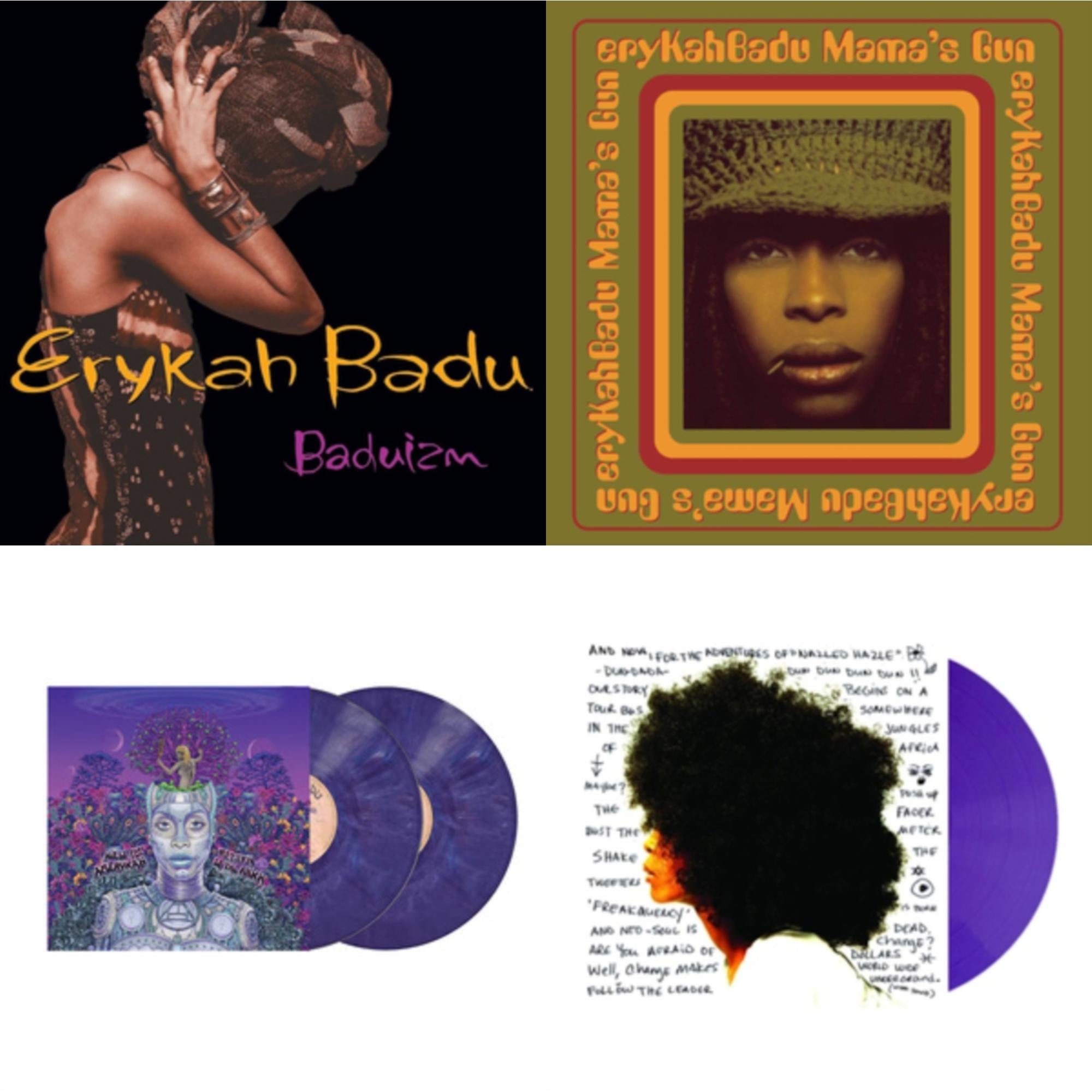 Erykah Badu - Baduizm & Mama's Gun & New Amerykah Part Two (Return Of The Ankh) (Violet Vinyl/2LP) & Worldwide Underground (Purple LP Vinyl) Bundle Music