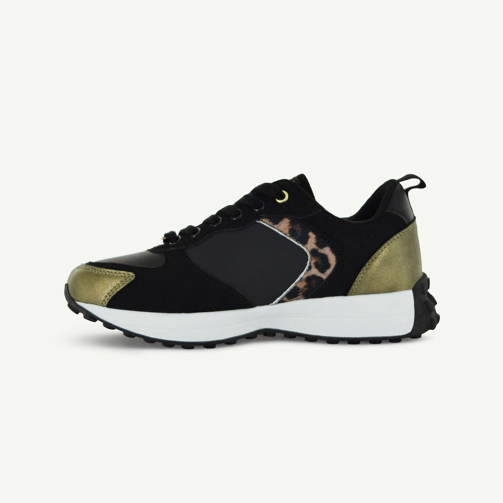 BASTILLE: RETRO RUNNER - BLACK/ANIMAL PRINT Elle Footwear