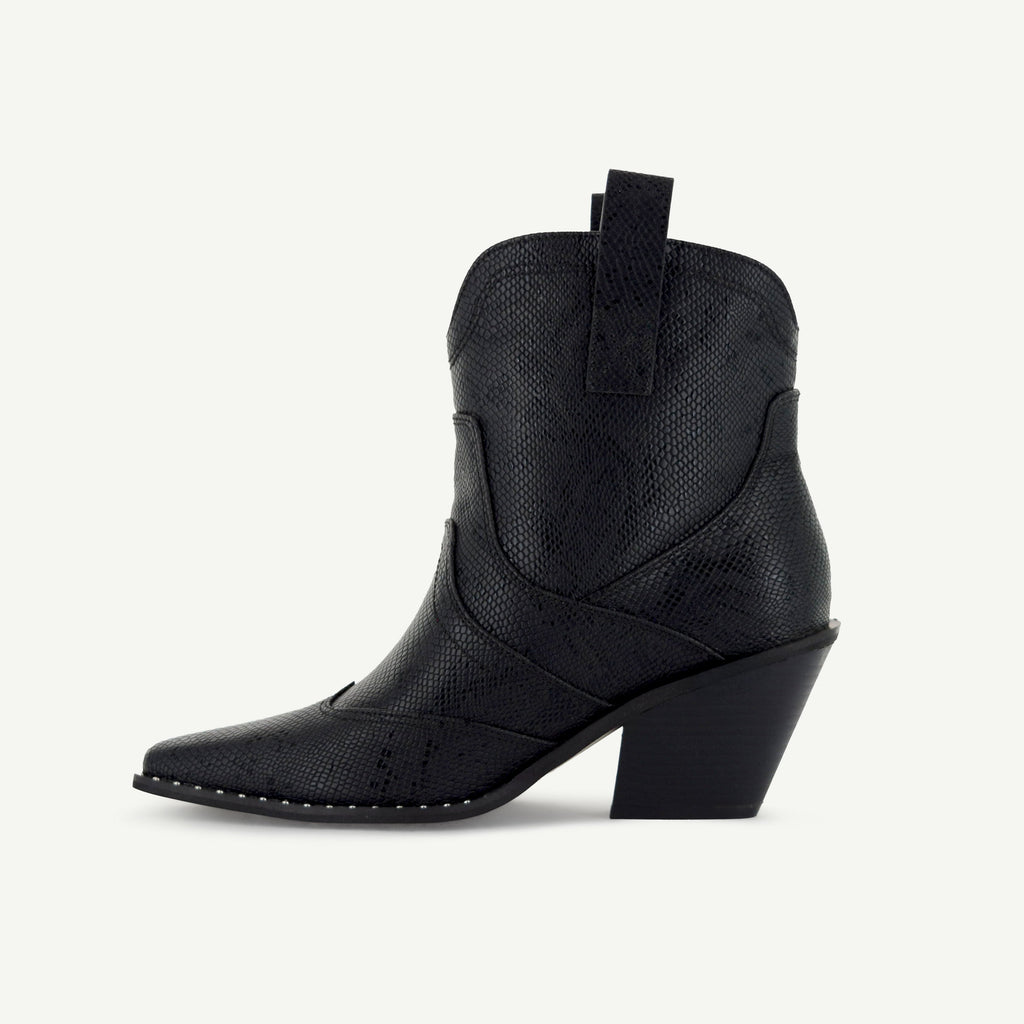 ISABEL: WESTERN BOOTIE - BLACK SNAKE Elle Footwear