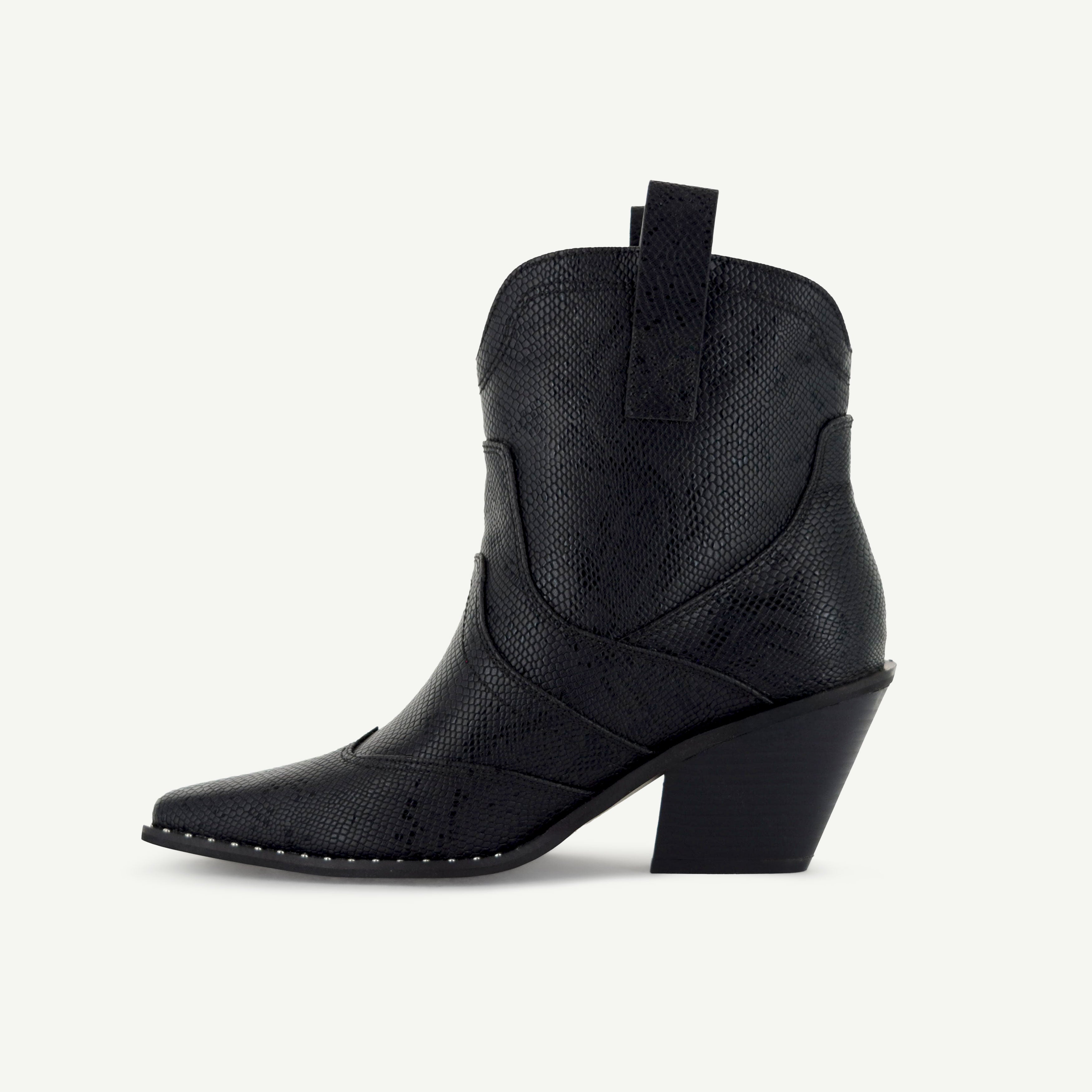 ISABEL: WESTERN BOOTIE - BLACK SNAKE Elle Footwear
