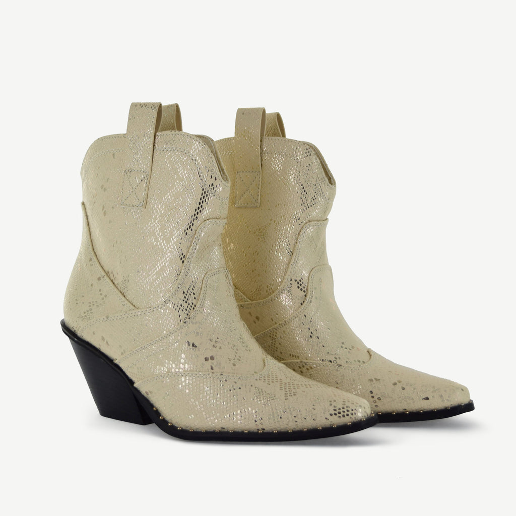 ISABEL: WESTERN BOOTIE - OFF-WHITE SNAKE Elle Footwear