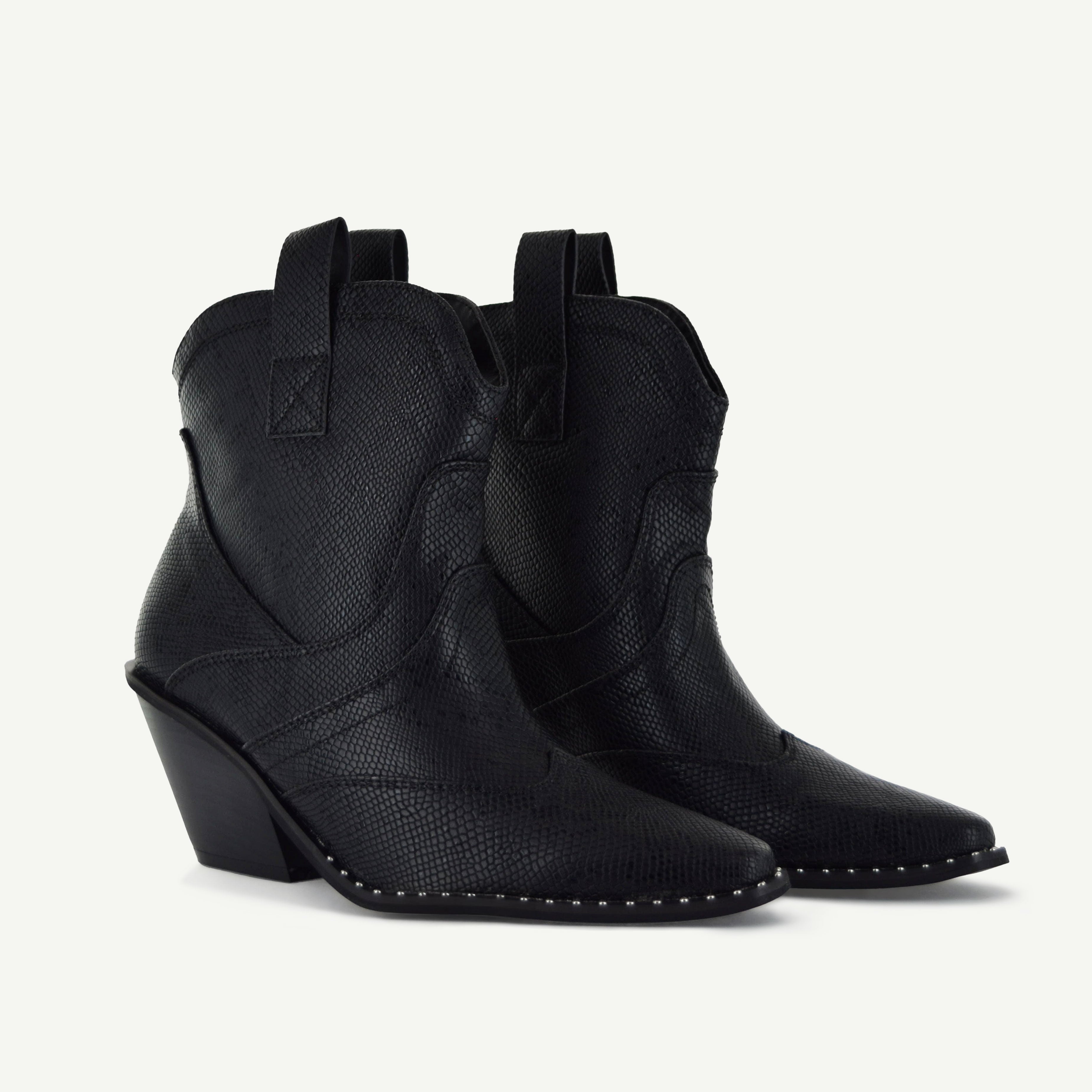 ISABEL: WESTERN BOOTIE - BLACK SNAKE Elle Footwear