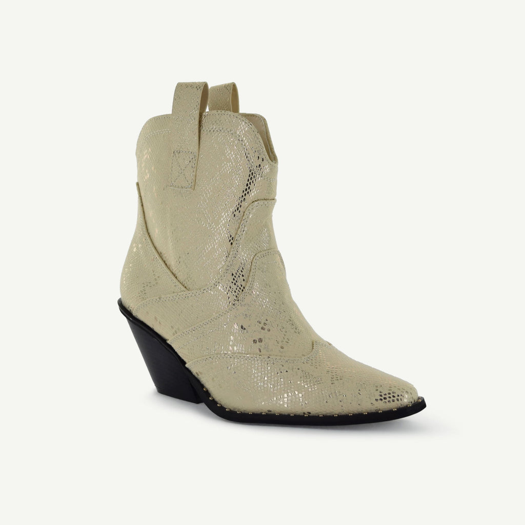 ISABEL: WESTERN BOOTIE - OFF-WHITE SNAKE Elle Footwear
