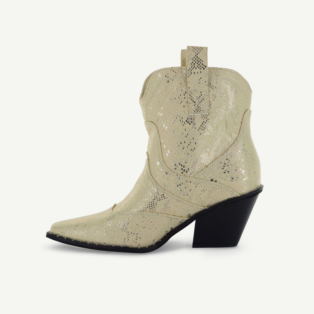 ISABEL: WESTERN BOOTIE - OFF-WHITE SNAKE Elle Footwear