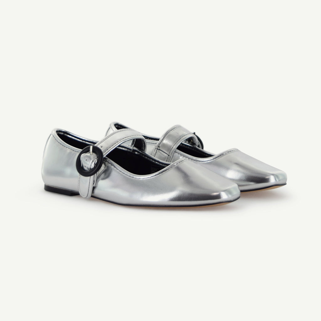 MARIANA: FLAT MARY JANE - SILVER Elle Footwear