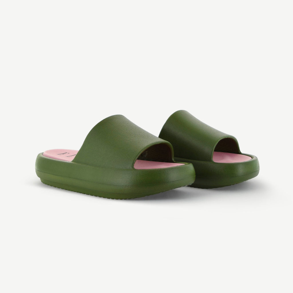 ST. TROPEZ: PLATFORM SLIDE - OLIVE Elle Footwear