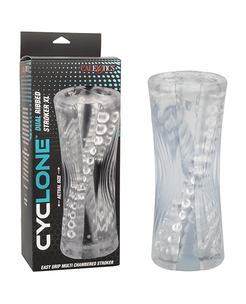 Cyclone Dual Ribbed Male Stroker XL - Clear Adult Toy Box