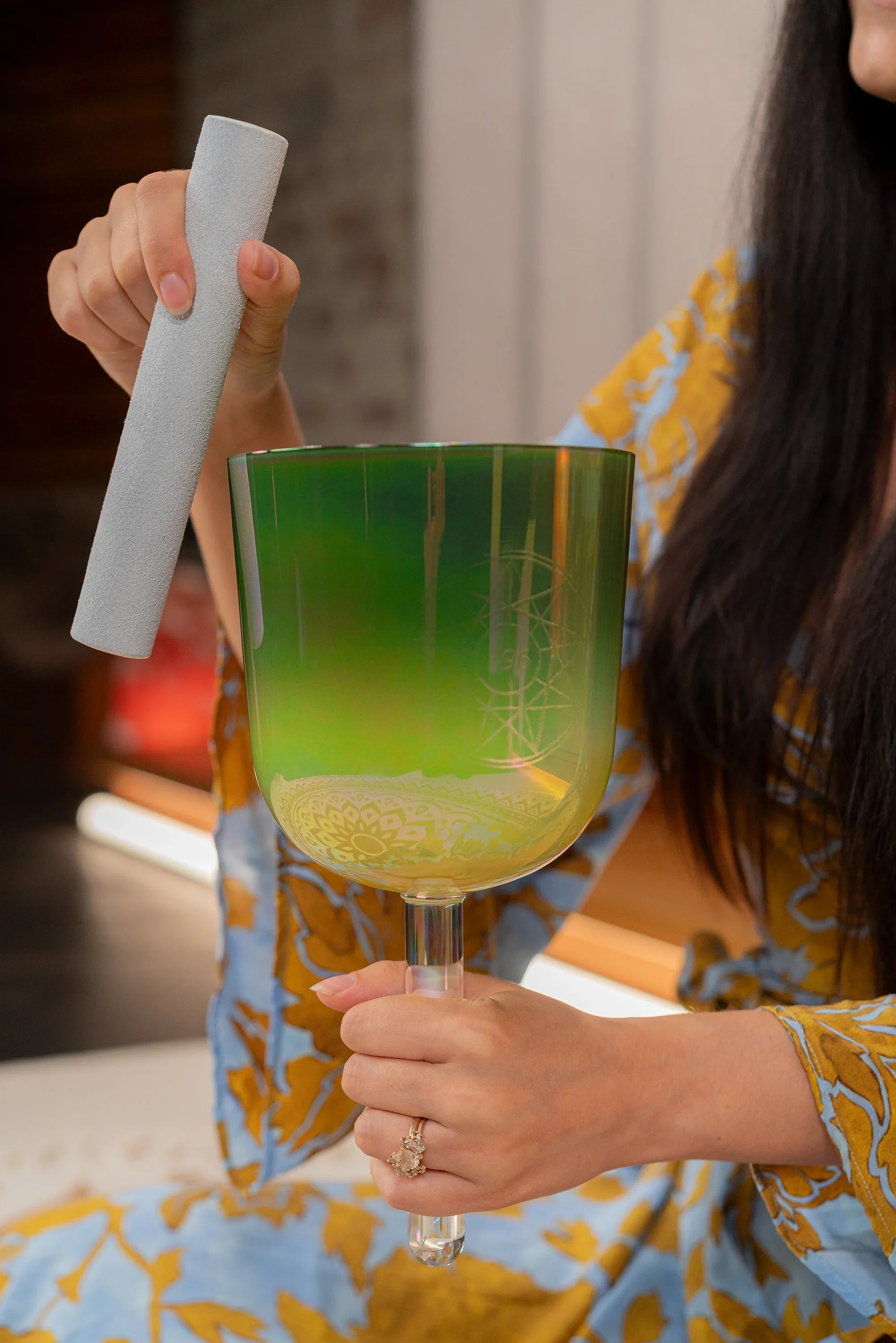 5.75" Essence Solfeggio Crystal Singing Bowl, UT 396 Hz, Olive Green Utah Energy Healing Center
