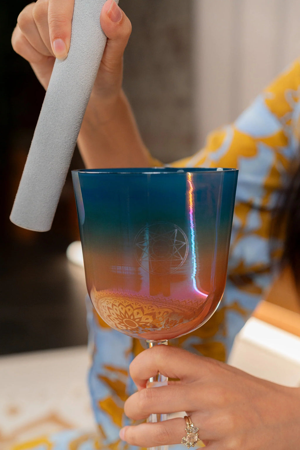 4.5" Essence Solfeggio Crystal Singing Bowl, MI 528 Hz, Sunrise Blue Utah Energy Healing Center