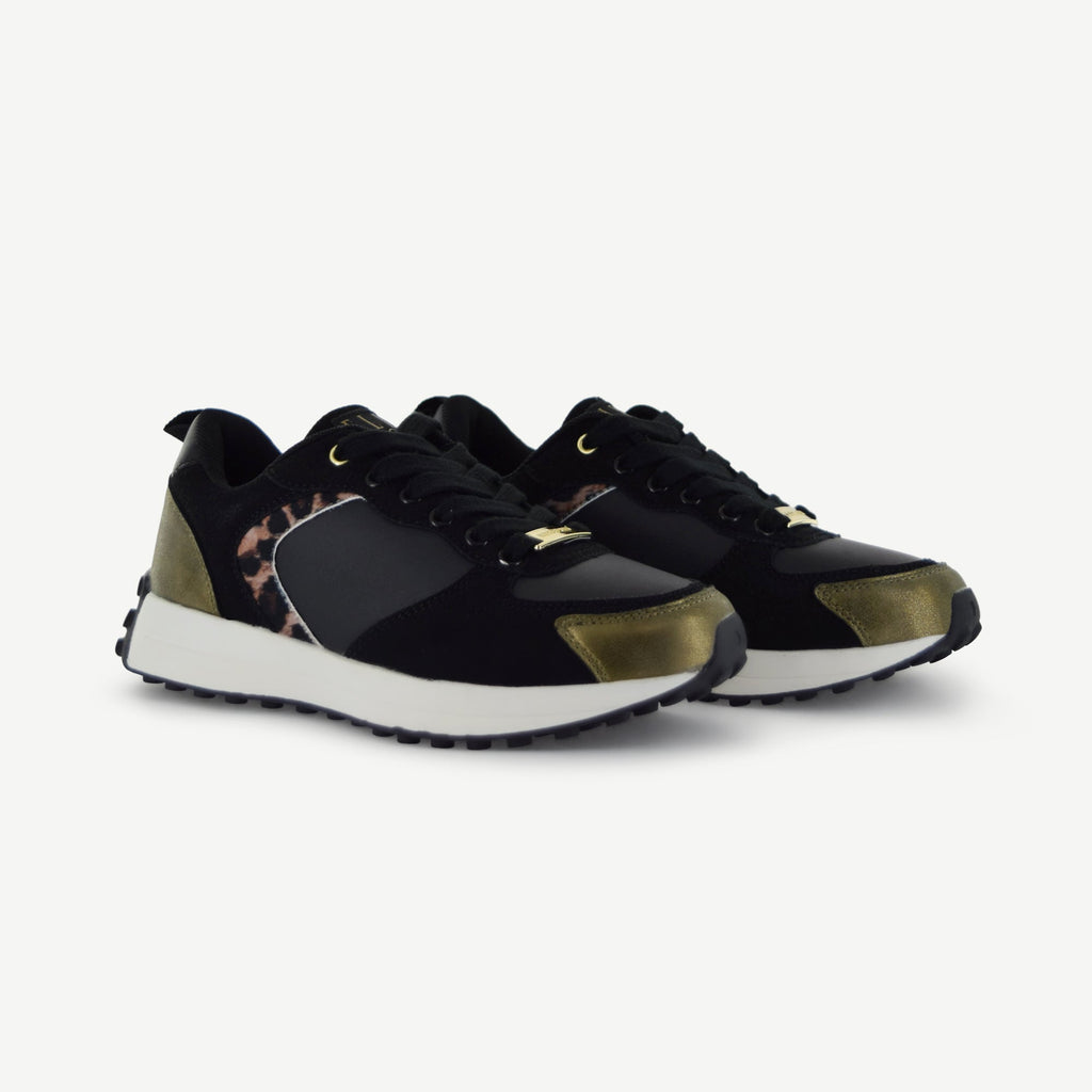 BASTILLE: RETRO RUNNER - BLACK/ANIMAL PRINT Elle Footwear