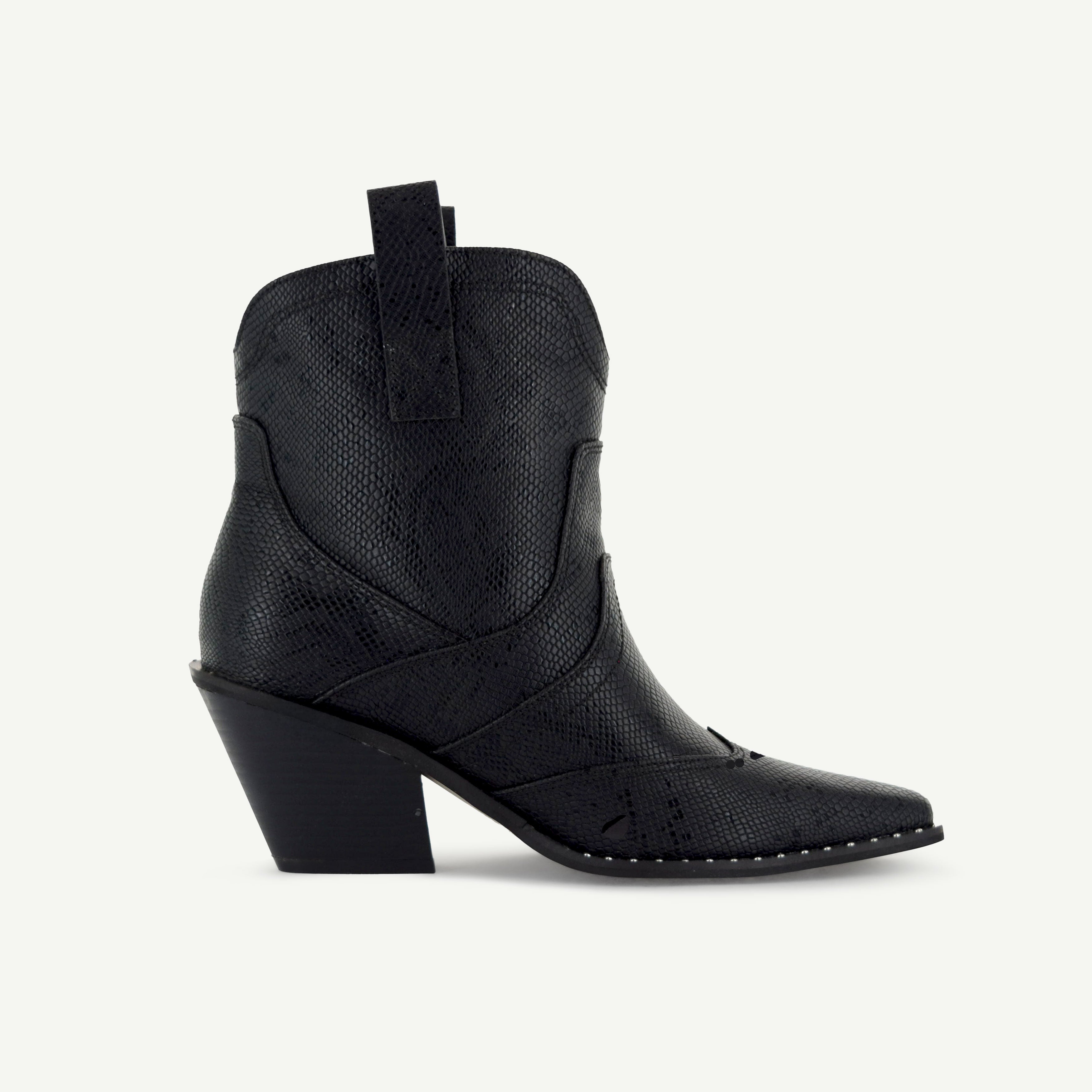 ISABEL: WESTERN BOOTIE - BLACK SNAKE Elle Footwear
