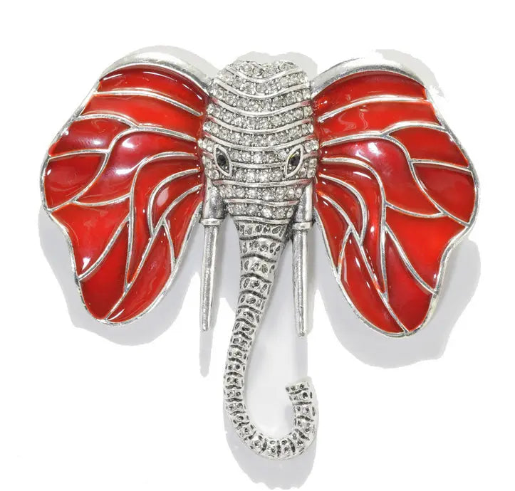 Antique Silver/ Clear, Red, big size elephant enamel pin brooch FashionMojos.com