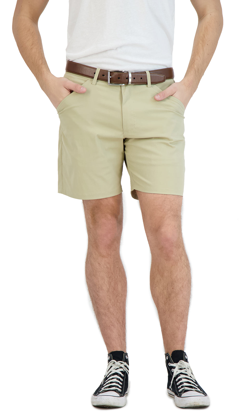 Everyday Stretch Shorts with  a Comfortable Built-In Liner - Business Casual Style- Khaki LEVINAS® Official