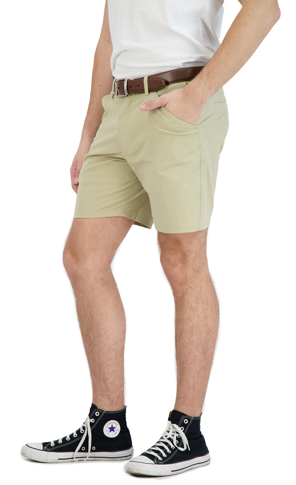 Everyday Stretch Shorts with  a Comfortable Built-In Liner - Business Casual Style- Khaki LEVINAS® Official