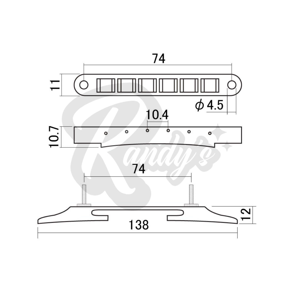 GE104B Nashville Tune-O-Matic Bridge w/ Archtop Rosewood Base - Fits Gibson® & Epiphone® Randy's LLC