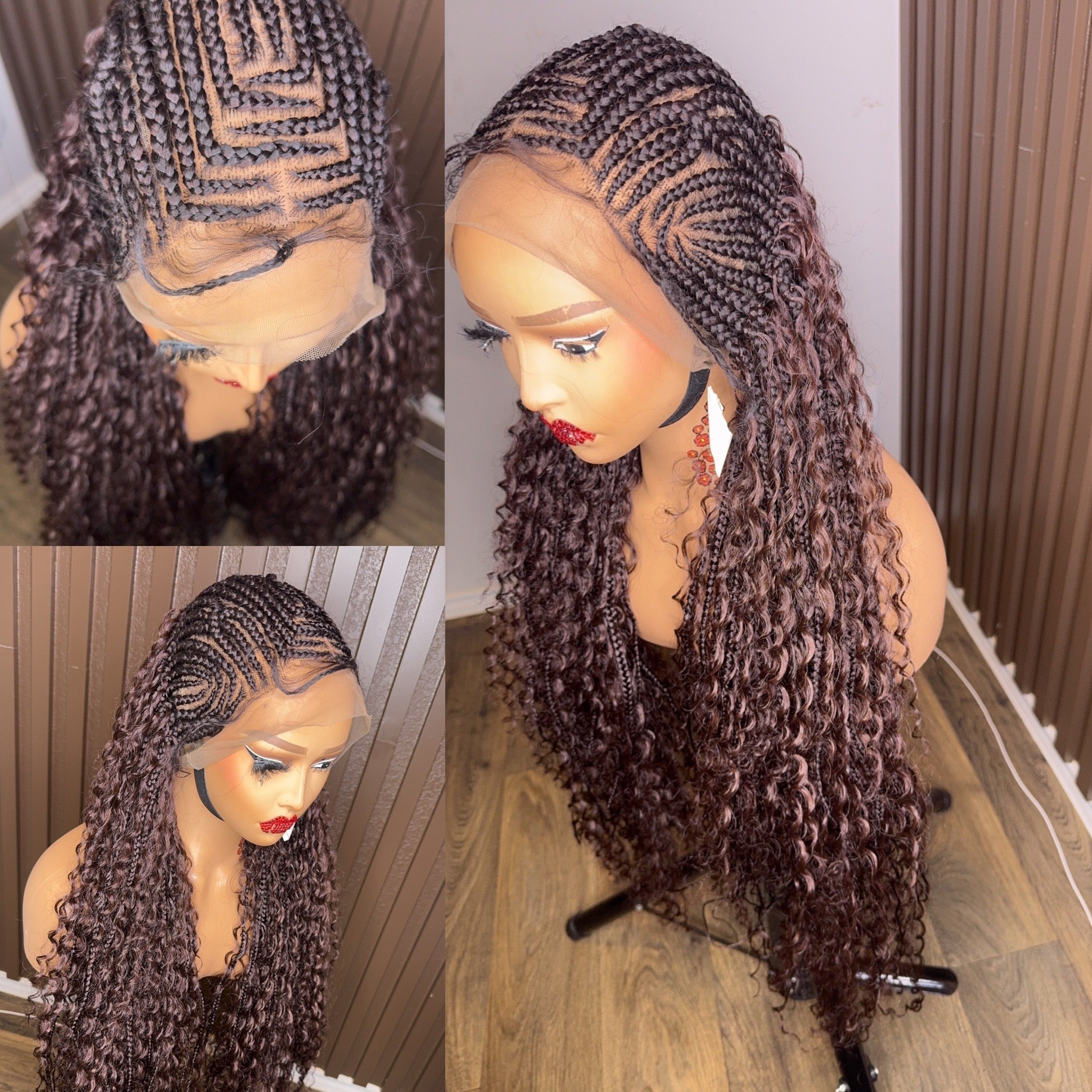 Cornrows braided wig in burgundy, brown and color 27 HOL stores