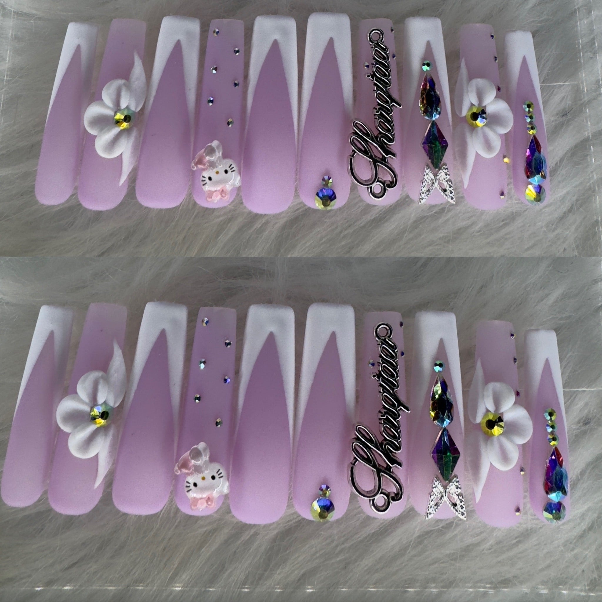 Purple and white long acrylic nails HOL stores