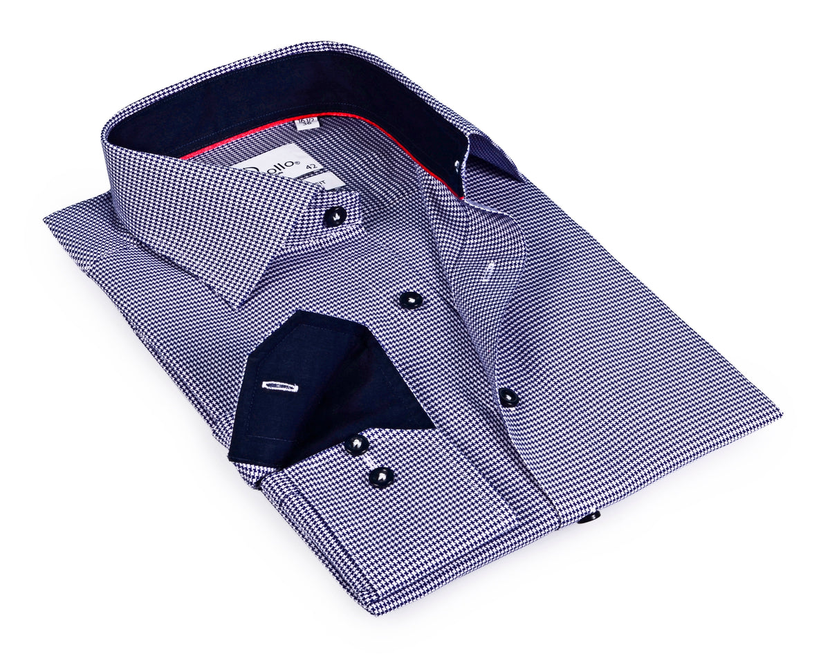 Blue Long Sleeve Shirt with contract trimming // Dual cuffs// contemporary fit- Final Sale LEVINAS® Official