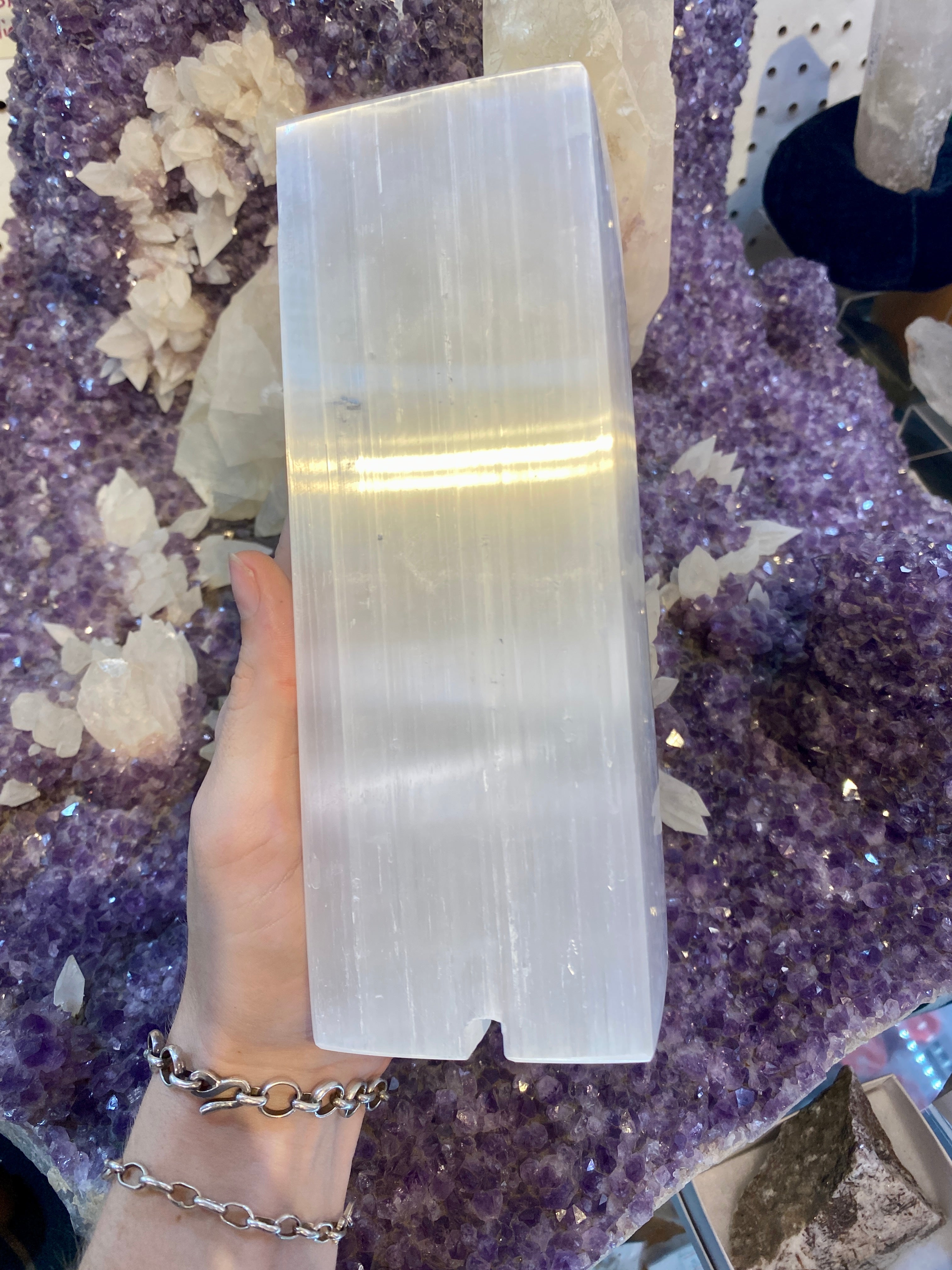Selenite Lamp 8” Rectangle | Satin Spar Cleansing Crystal Curious Muse Crystals