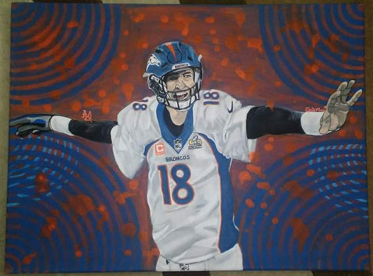 Payton Manning - Original Painting on Canvas (Broncos Superbowl 50) Artwork by A.D.M.