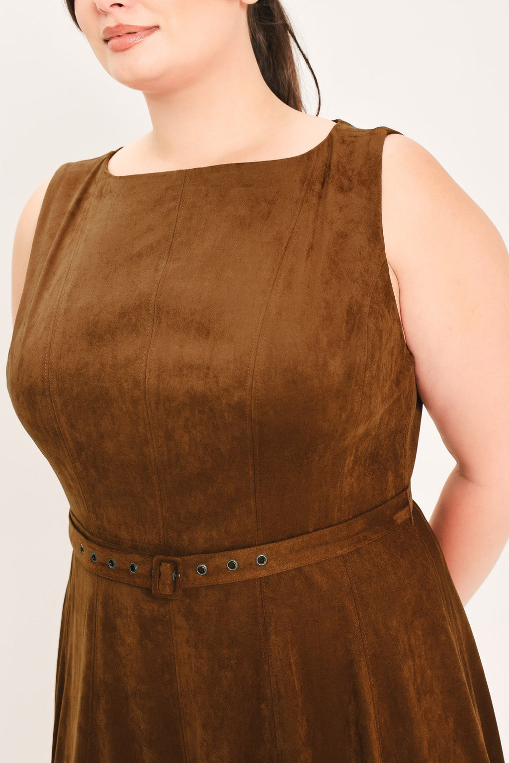 AMBER TOBACCO FAUX SUEDE MIDI DRESS Flying Tomato