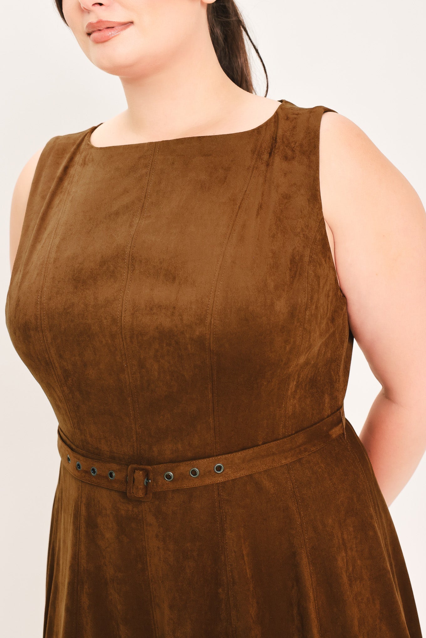 AMBER TOBACCO FAUX SUEDE MIDI DRESS Flying Tomato