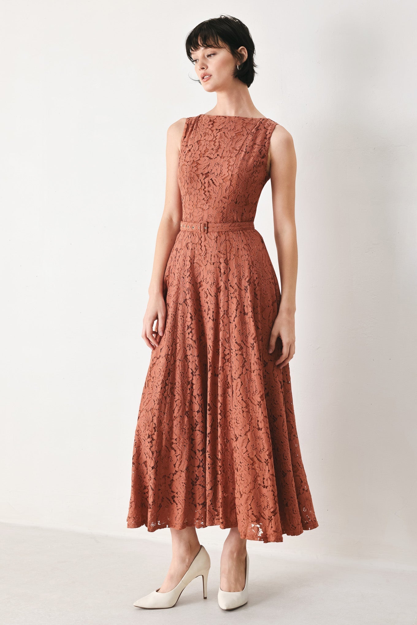 TRUE ROMANCE WOVEN LACE MIDI DRESS Flying Tomato
