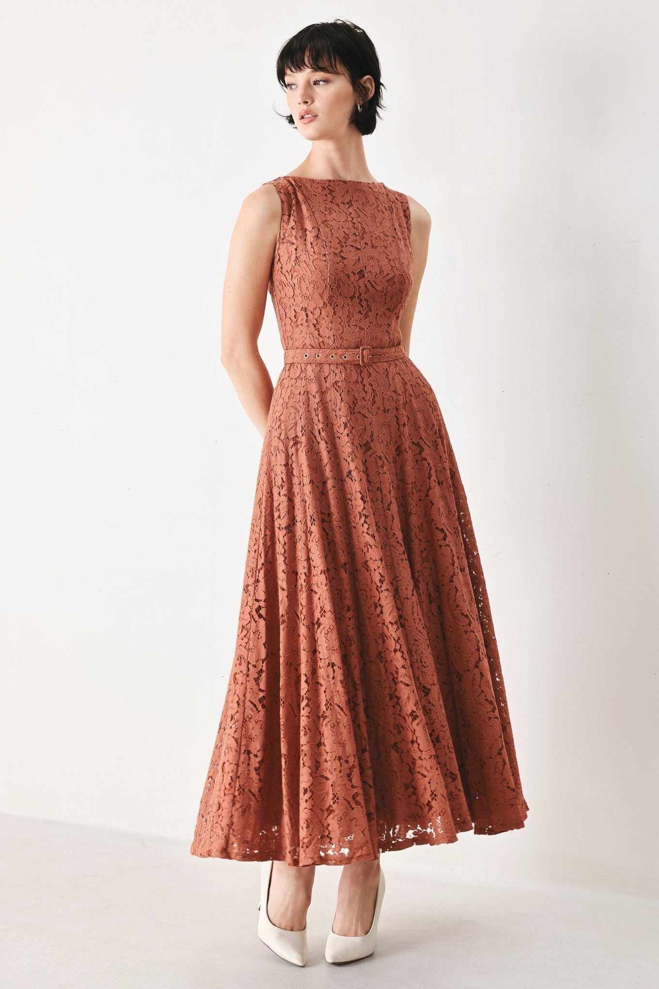 TRUE ROMANCE WOVEN LACE MIDI DRESS Flying Tomato