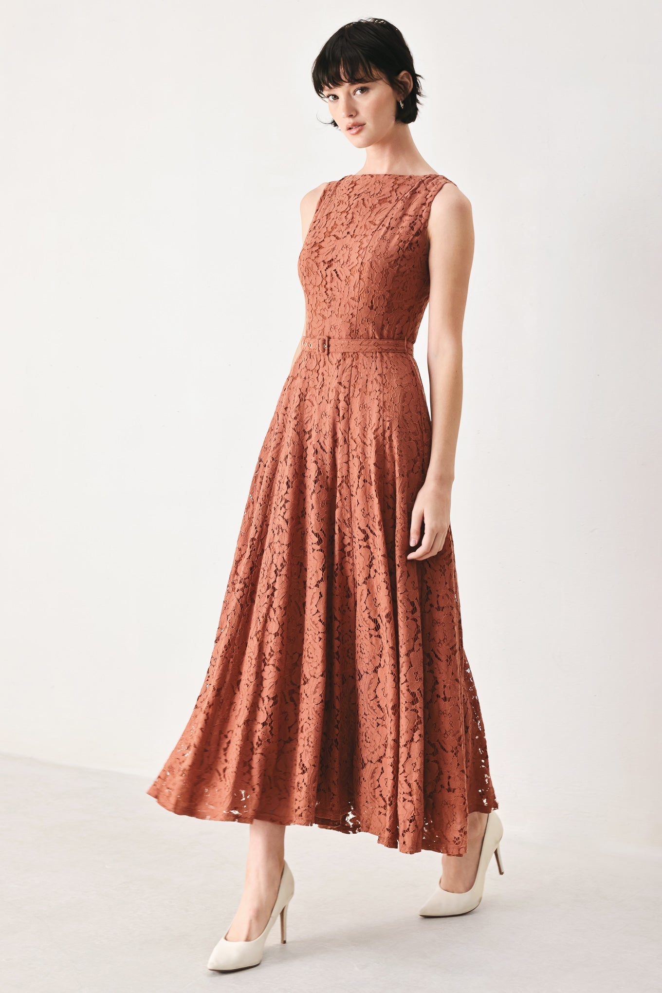 TRUE ROMANCE WOVEN LACE MIDI DRESS Flying Tomato
