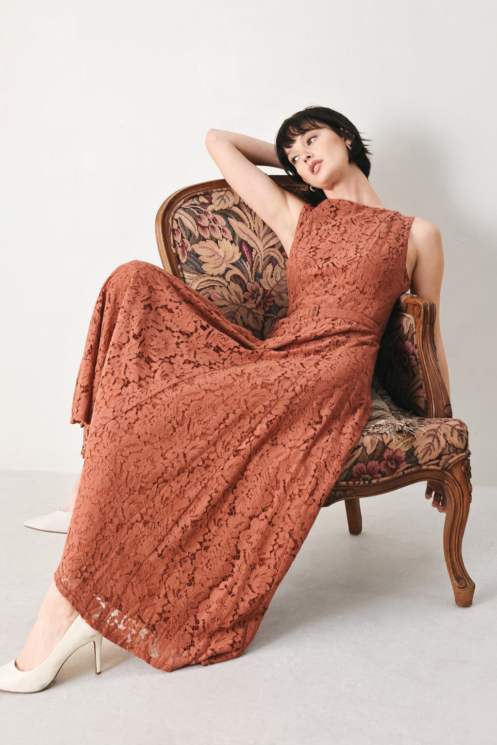 TRUE ROMANCE WOVEN LACE MIDI DRESS Flying Tomato