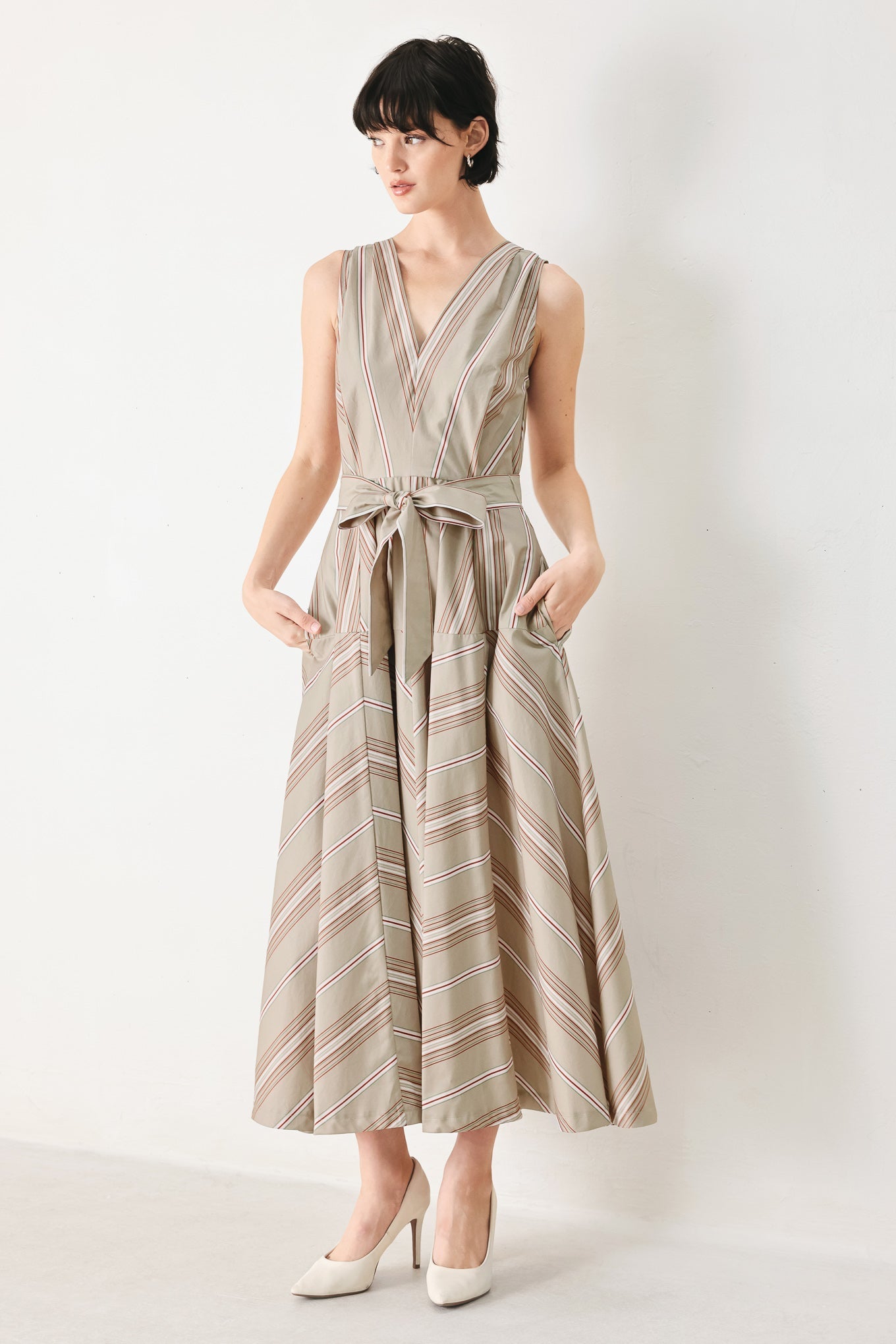 SWEET STRIPE WOVEN MIDI DRESS Flying Tomato
