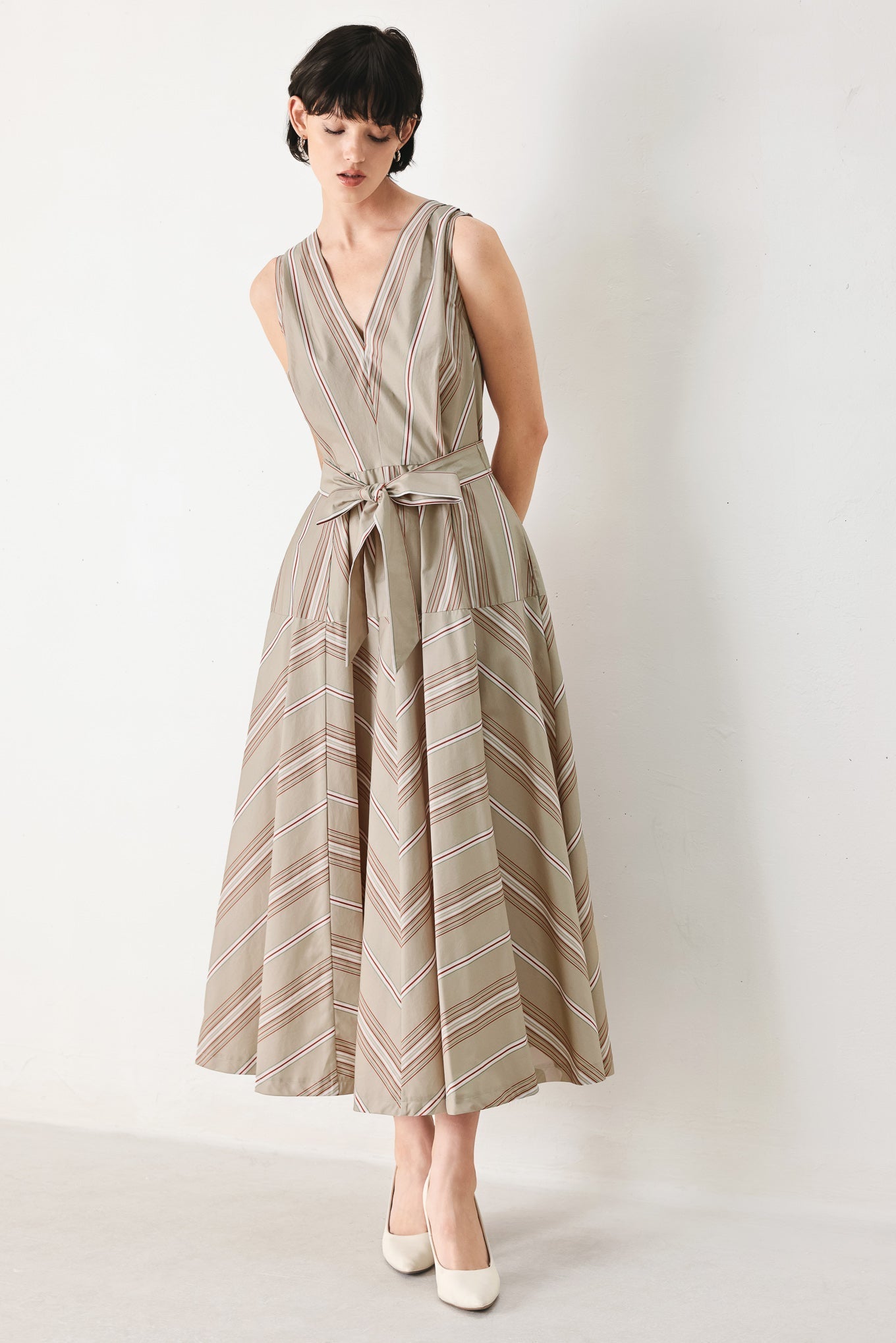 SWEET STRIPE WOVEN MIDI DRESS Flying Tomato