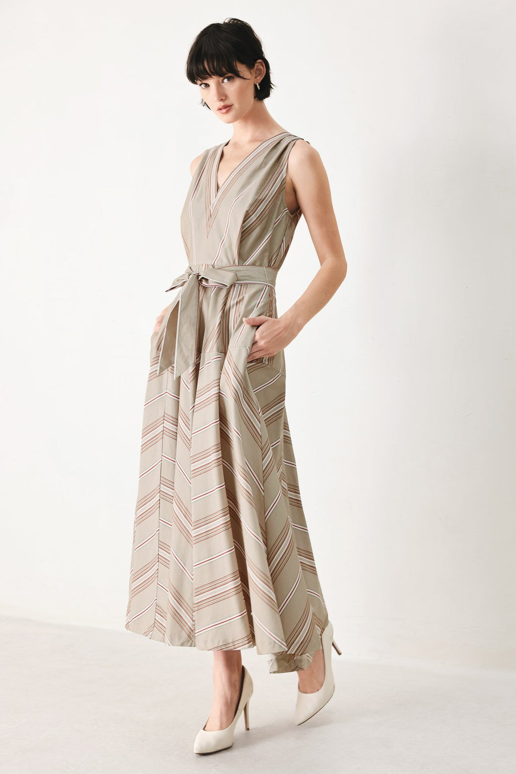 SWEET STRIPE WOVEN MIDI DRESS Flying Tomato
