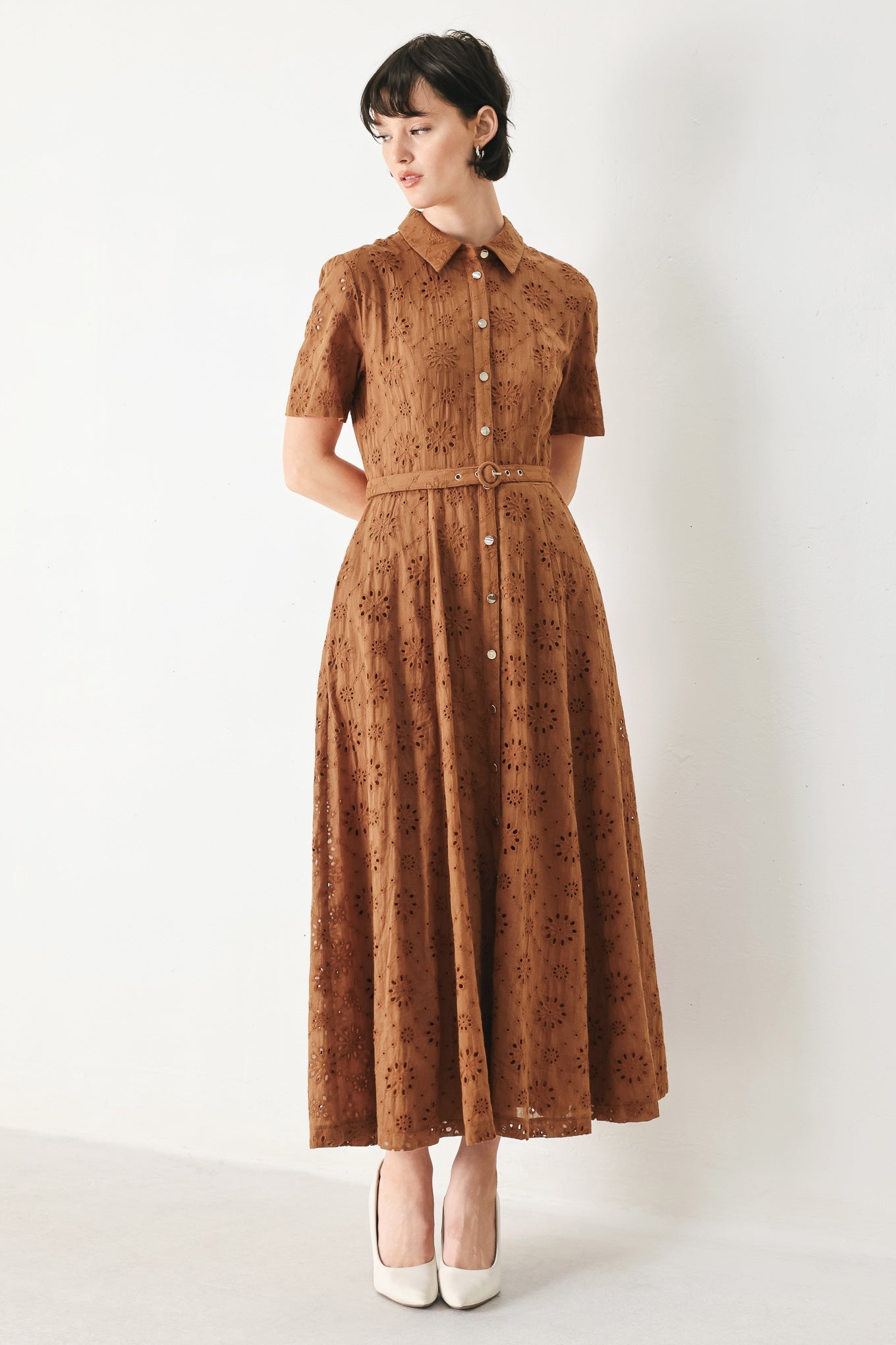 TIMELESS LOVE WOVEN EYELET MIDI DRESS Flying Tomato