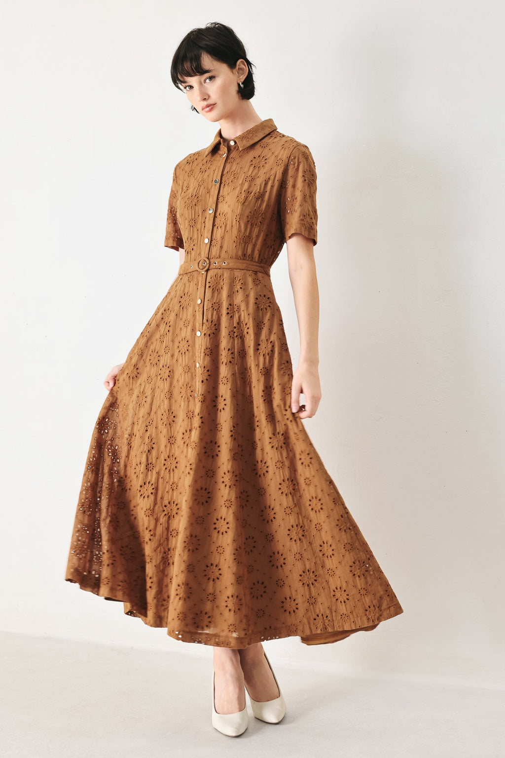 TIMELESS LOVE WOVEN EYELET MIDI DRESS Flying Tomato