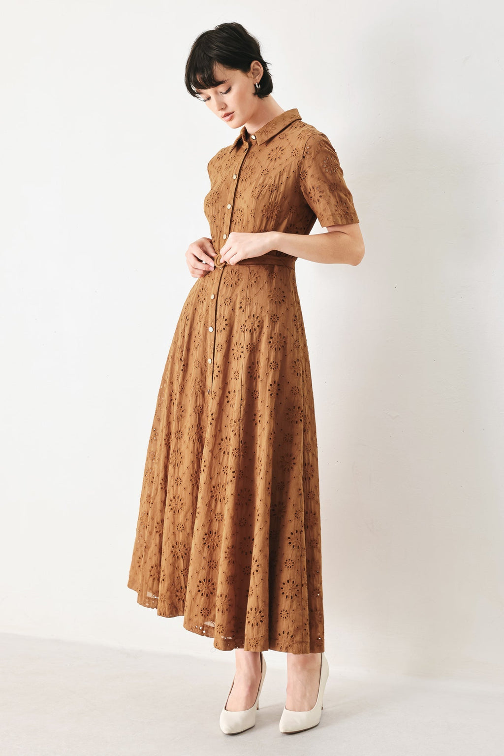 TIMELESS LOVE WOVEN EYELET MIDI DRESS Flying Tomato