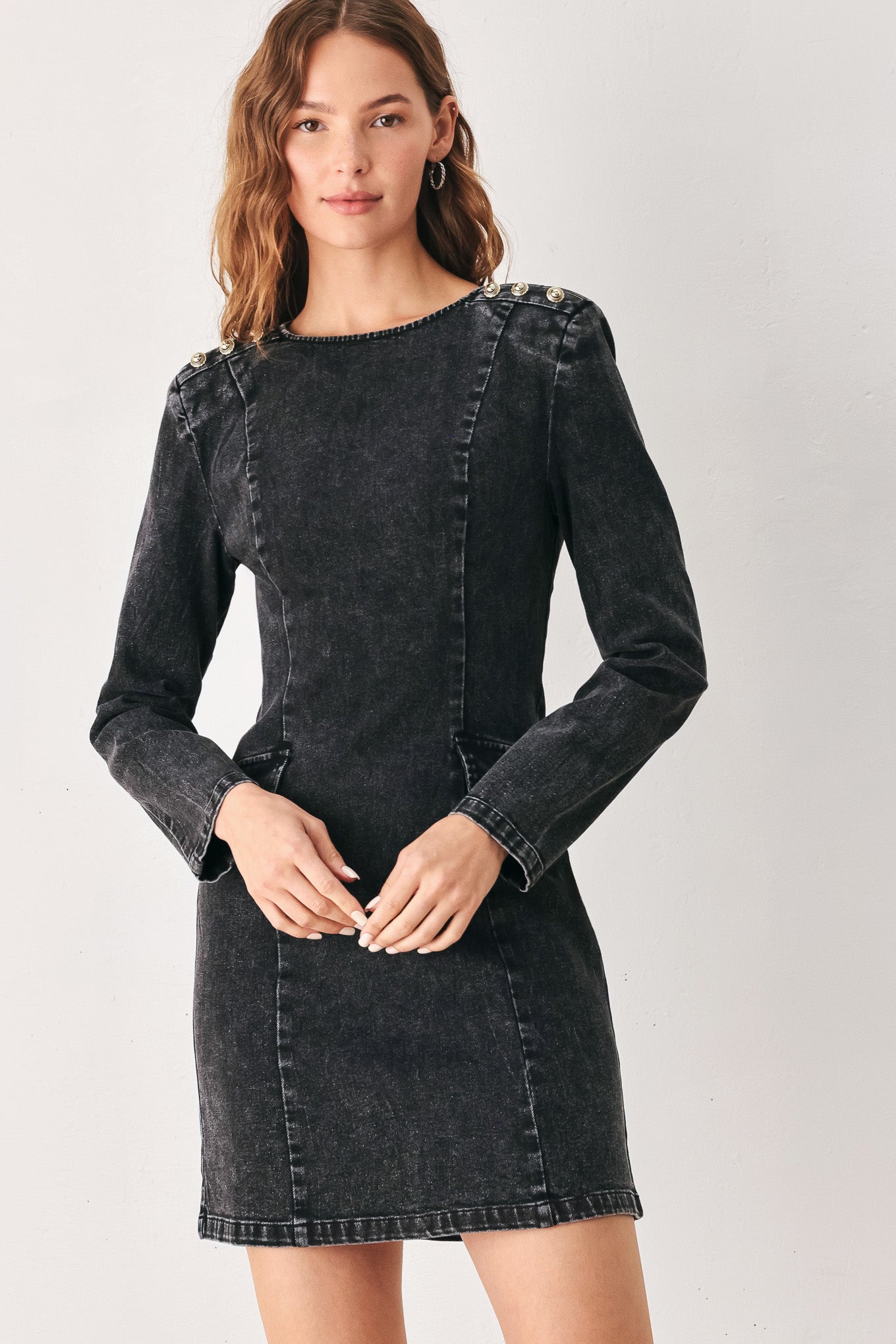 ONYX ACID-WASH DENIM MINI DRESS Flying Tomato